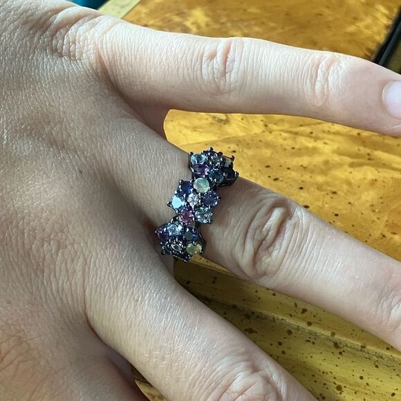 Natural Multi Gemstone Sterling Silver Black Rhodium Ring - Picture 4 of 10